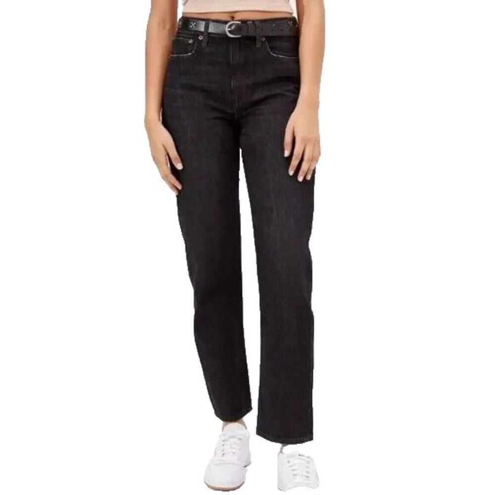 American Eagle Black Denim Stretch Loose Slouchy Fit 90's‎ Boyfried Jeans Size 8